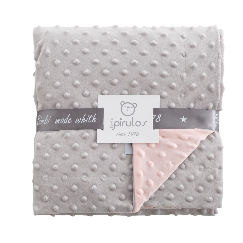 MANTA DOBLE CARA 80*110 DOTS GRIS ROSA