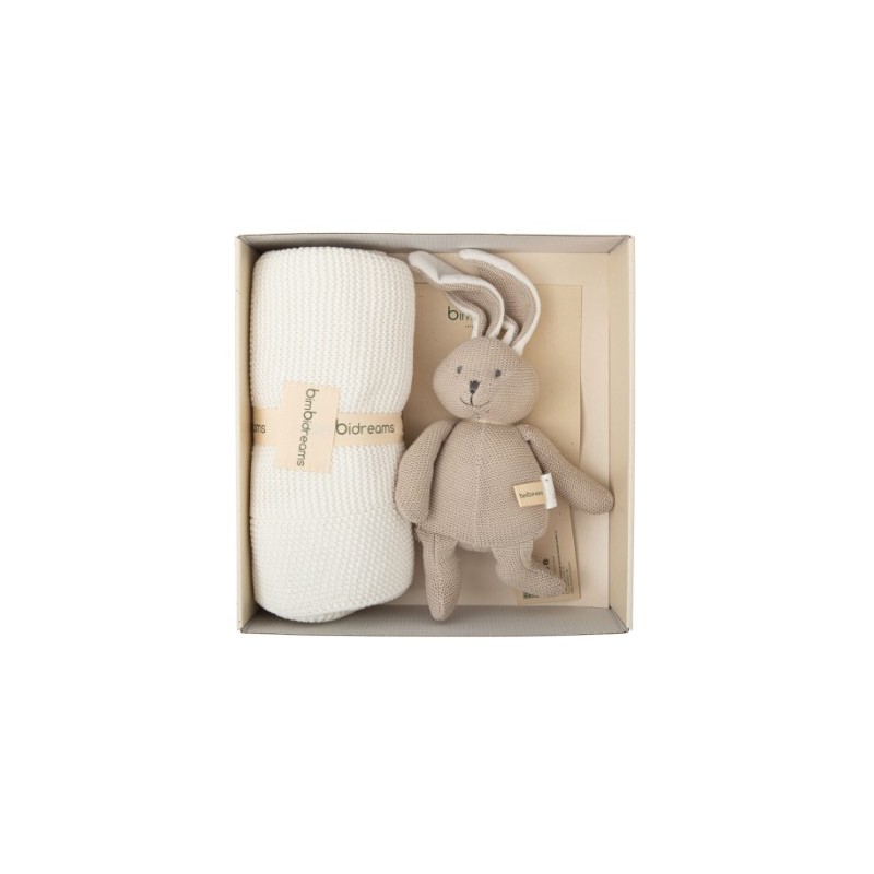 CAJA REGALO Nº2 MANTA TRICOT BLANCO + PELUCHE