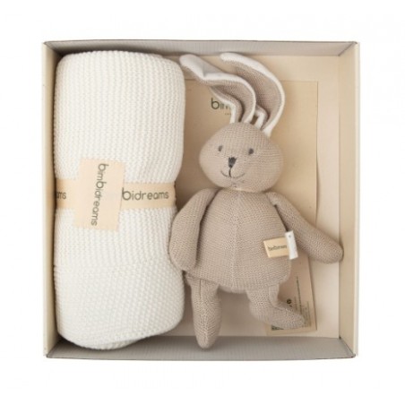 CAJA REGALO Nº2 MANTA TRICOT BLANCO + PELUCHE