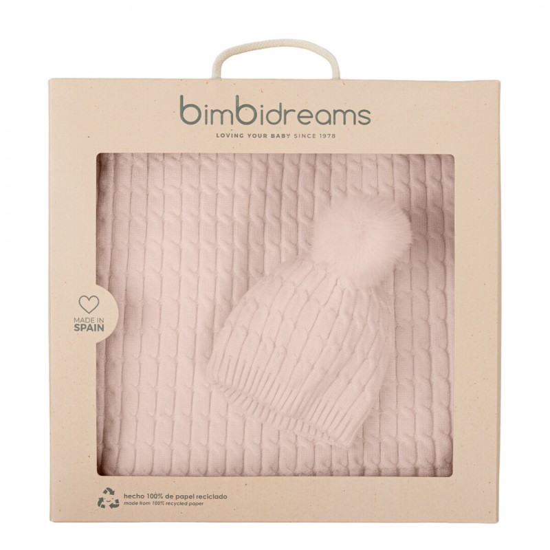 SET MANTA+GORRITO PUNTO ROSA