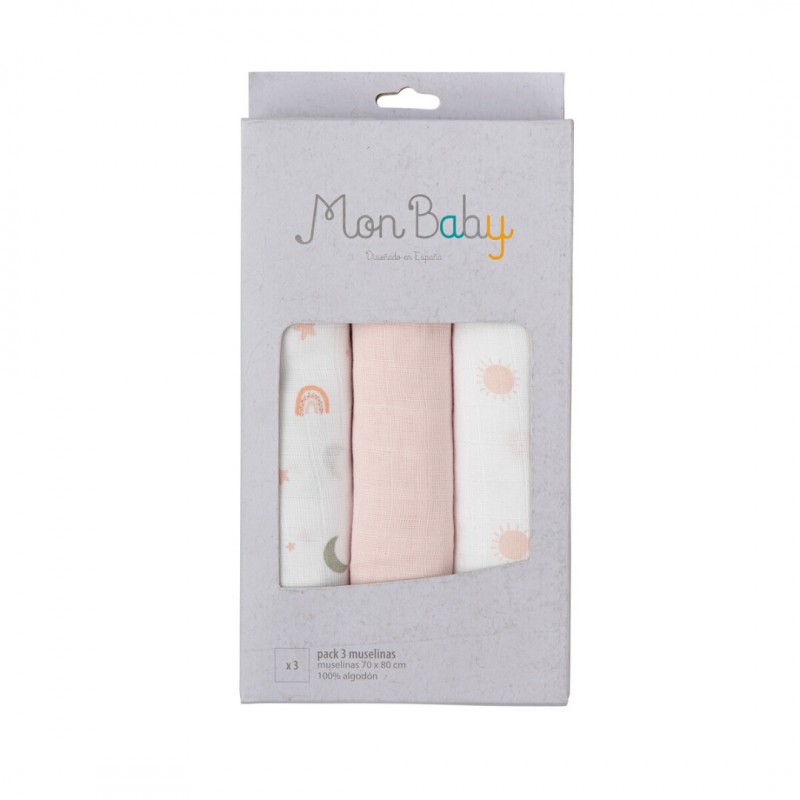 PACK 3 MUSELINAS 80*80 ASTROS ROSA