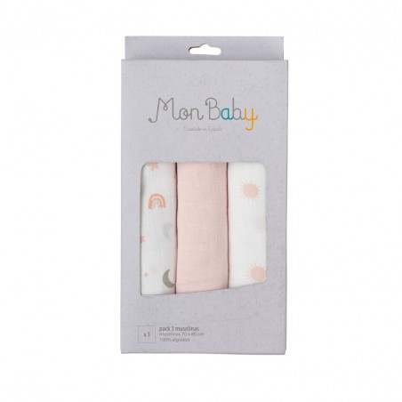 PACK 3 MUSELINAS 80*80 ASTROS ROSA