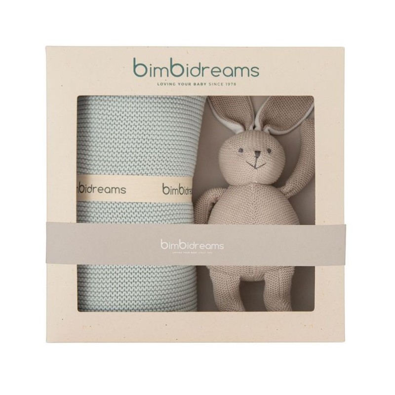 CAJA REGALO Nº2 MANTA TRICOT AZUL + PELUCHE BIMBIDREAMS