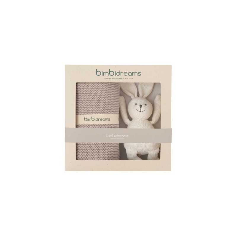 CAJA REGALO Nº2 MANTA TRICOT  GRIS PELUCHE BIMBIDREAMS